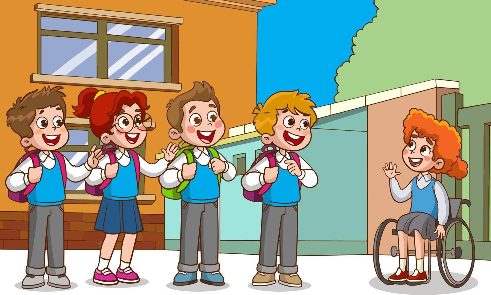 a group of students kids talking cartoon vector