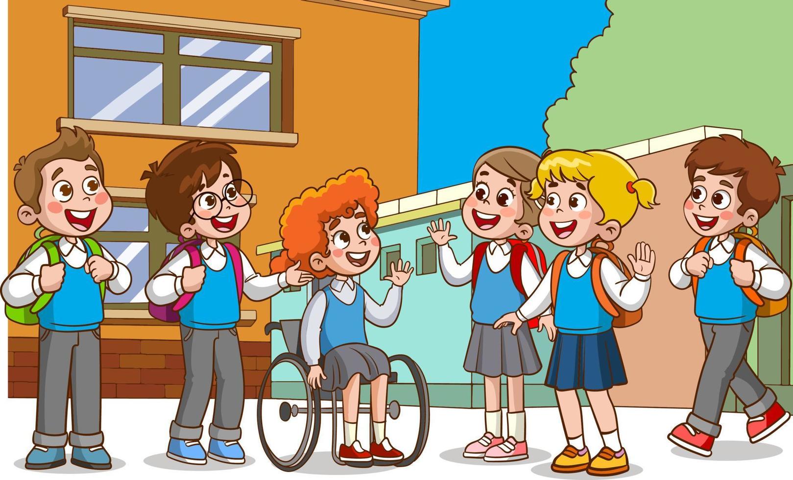 a group of students kids talking cartoon vector