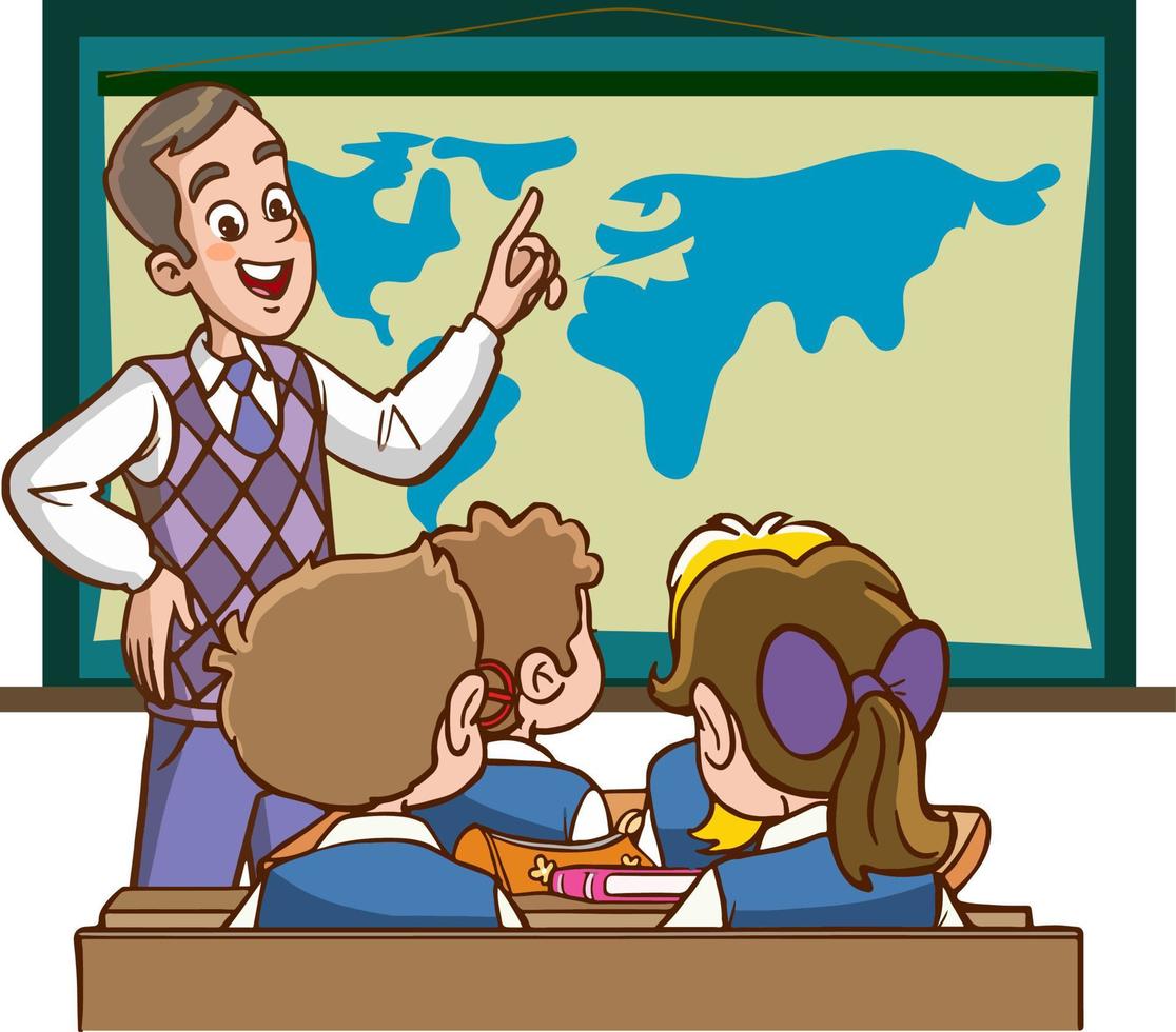 teacher and students are studying in the classroom cartoon vector