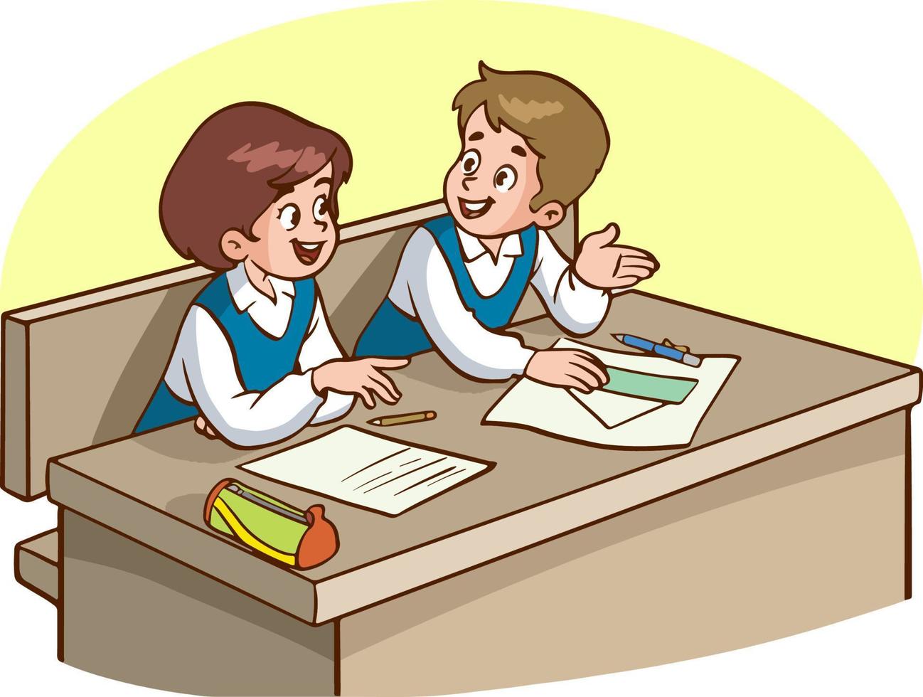 cute little kids studying together cartoon vector illustration