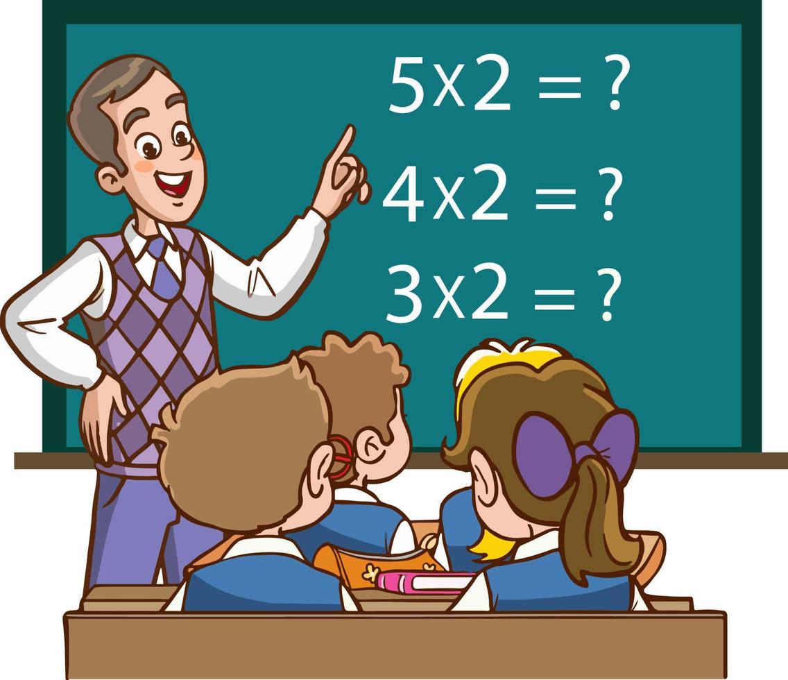 teacher and students are studying in the classroom cartoon vector