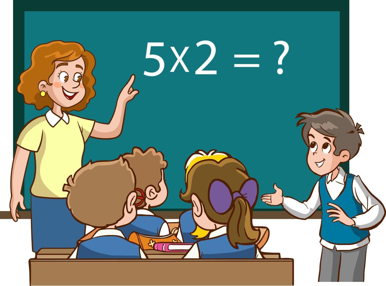 teacher and students are studying in the classroom cartoon vector