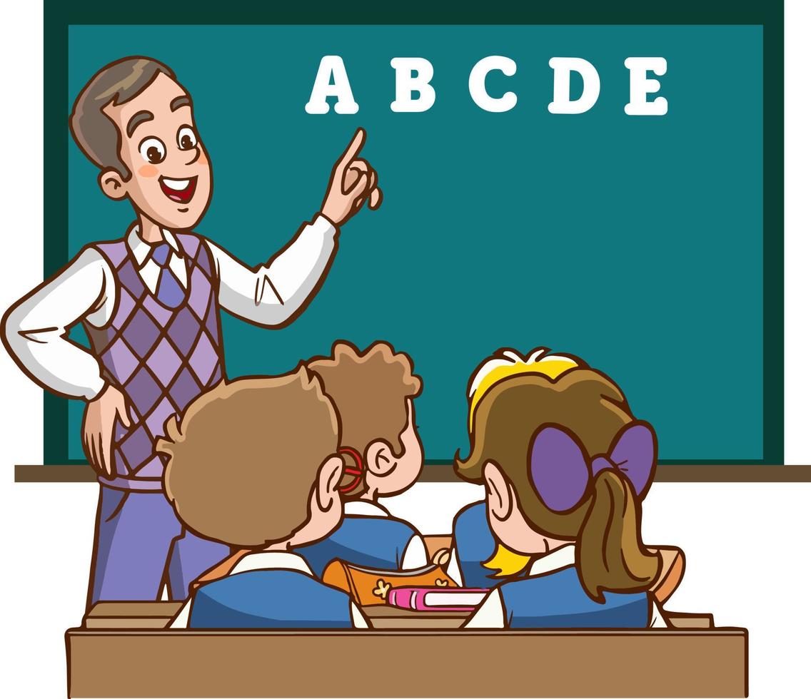 teacher and students are studying in the classroom cartoon vector