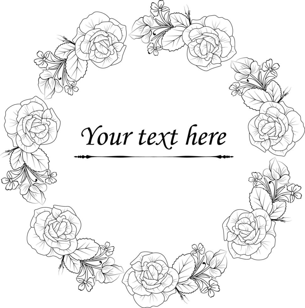 Hand drawn rose border, coloring page vector