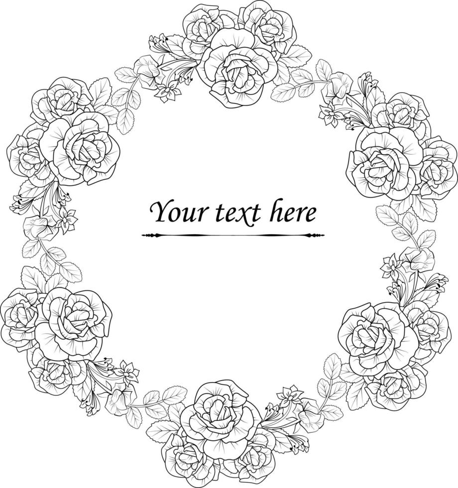 Rose flower border frame, hand drawing roses border collaction for invitation card, coloring page, coloring book. vector