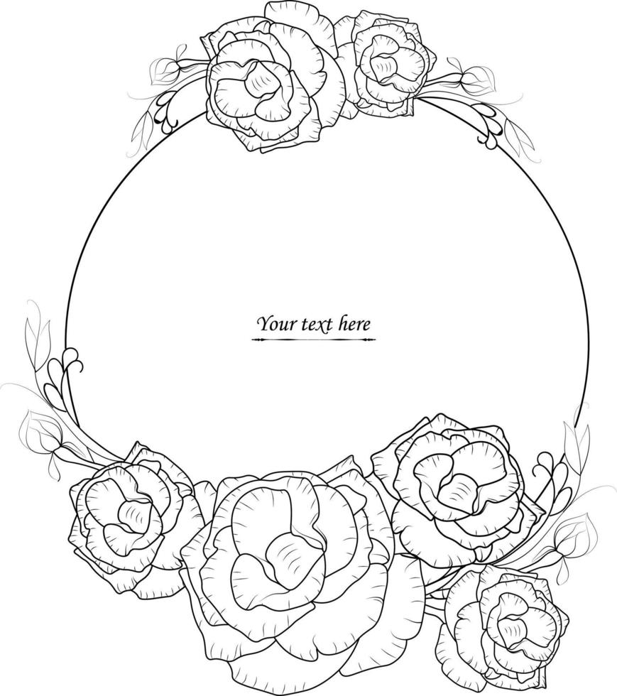 Floral border design hand drawn rose flower line art for a vintage grating card, cute coloring pages vector