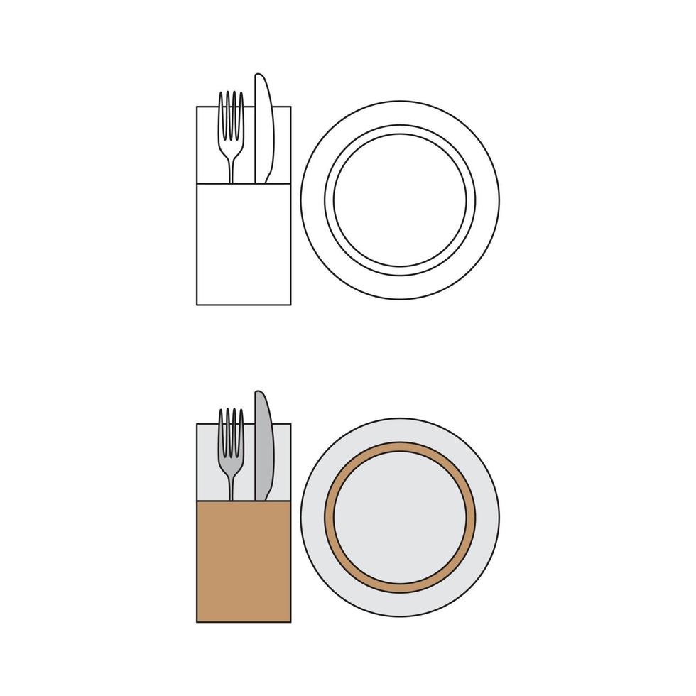 Empty Plate with Knife and Fork Line Art. vector