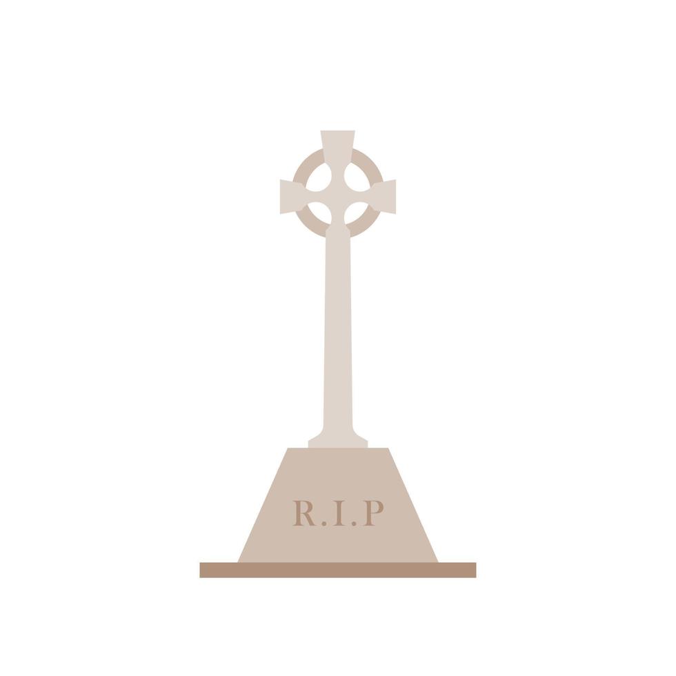 Ancient Headstone Flat design vector illustration. Vector flat style illustration gravestone with text R.I.P Tombstone icon.