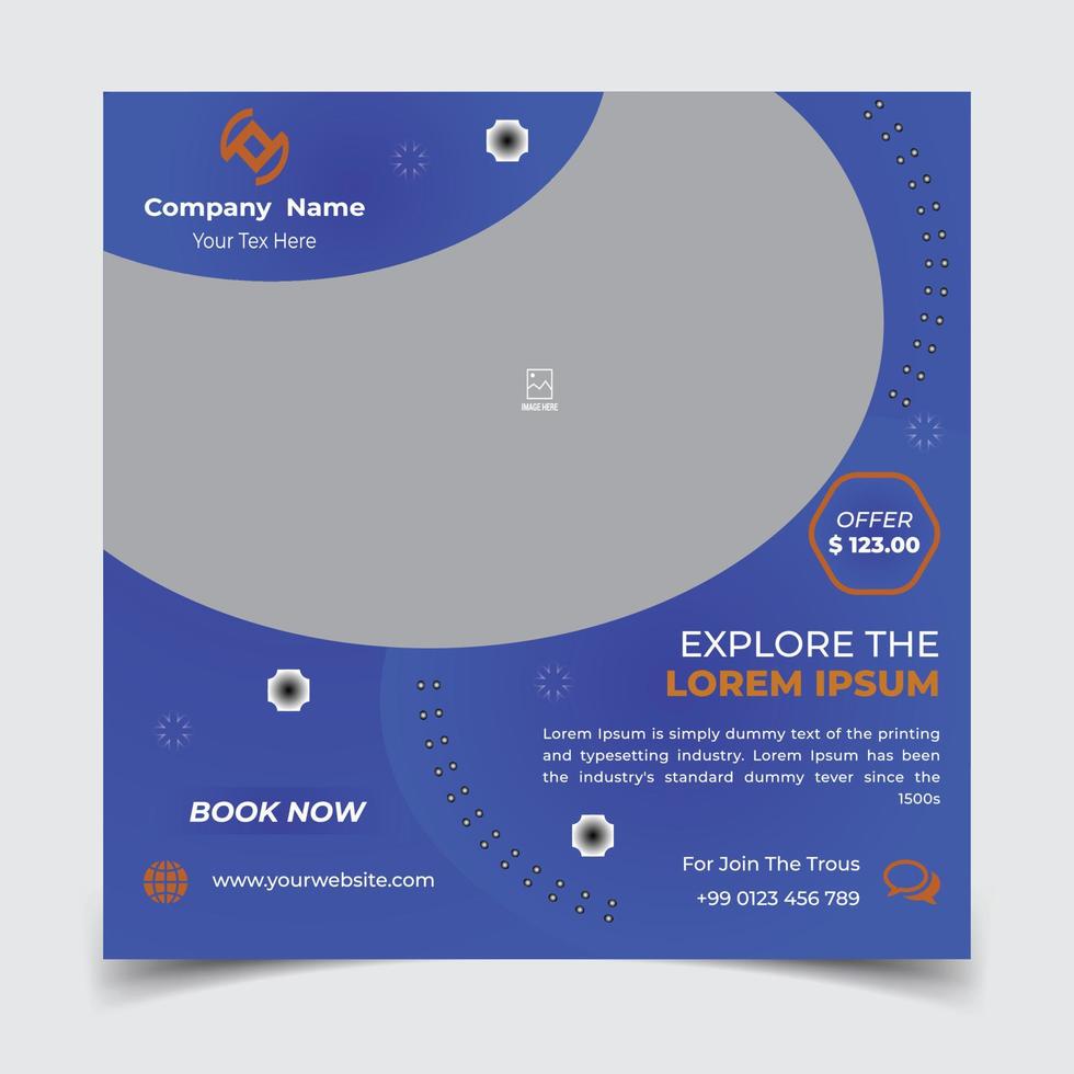 Happy travel, tour social media post template. USE social or web ads vector