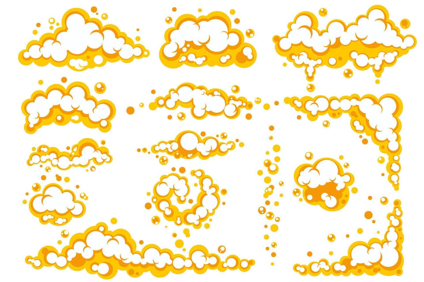 Cartoon beer foam set with bubbles. Vector illustration. EPS 10