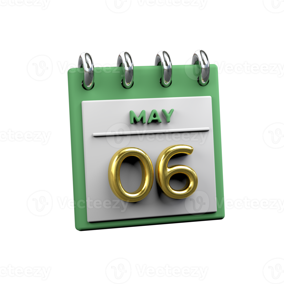 calendário mensal 06 de maio renderização em 3d png
