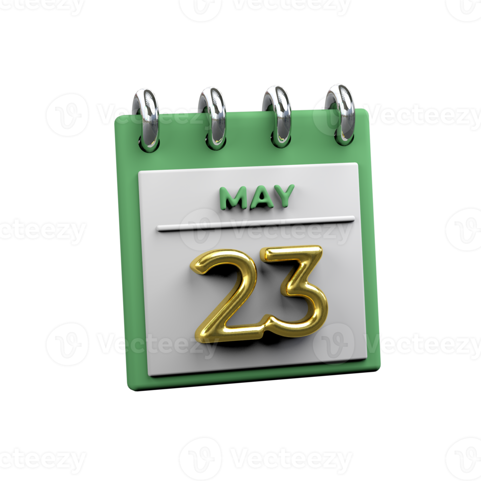 Monthly Calendar 23 May 3D Rendering png