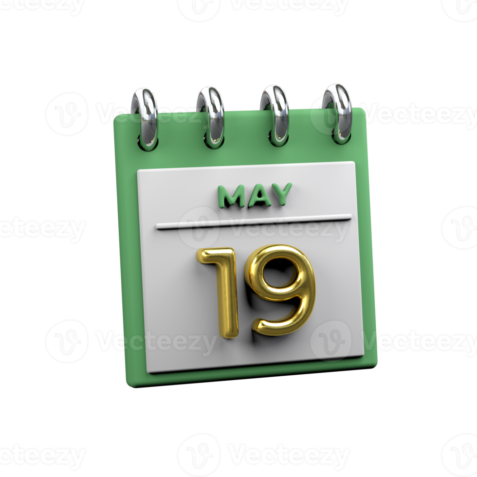 Monthly Calendar 19 May 3D Rendering png