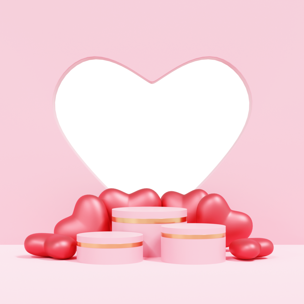 Pink podium with lots of heart balloons png