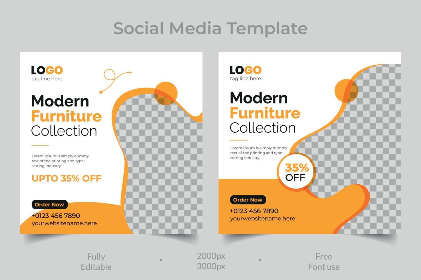 Social Media Template Design, Modern Furniture Collection, Fully Editable Vector