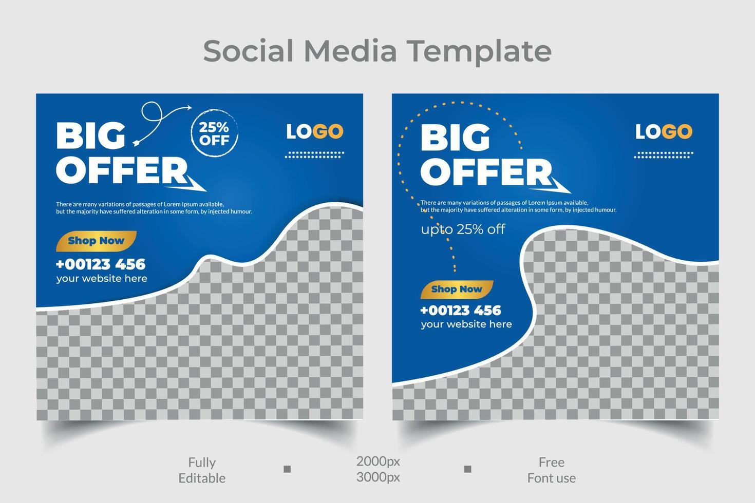 Social Media Template Design, Big Sale, Discount Offer 2023 vector