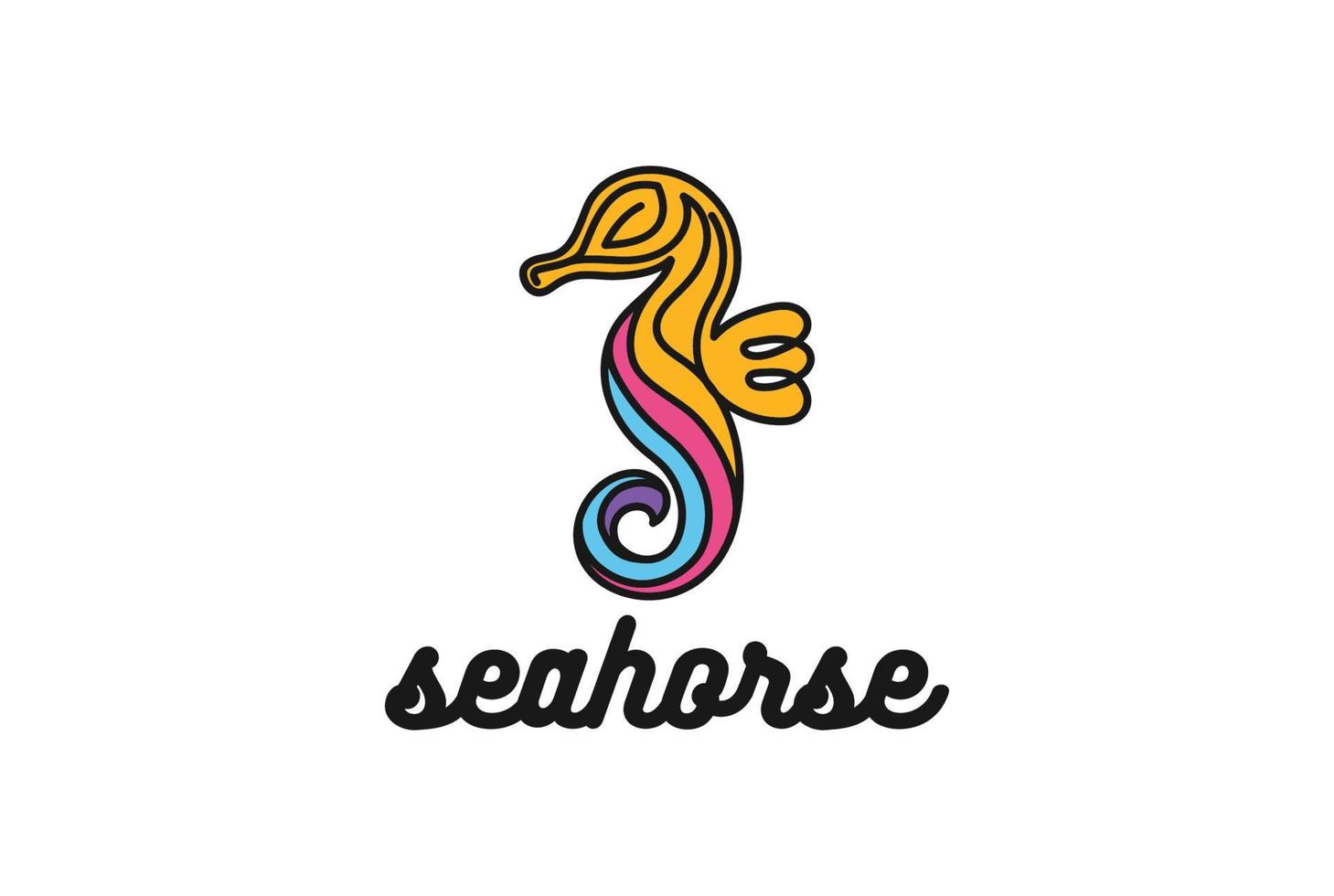 Colorful Ocean Seahorse Monogram Line Logo Design vector