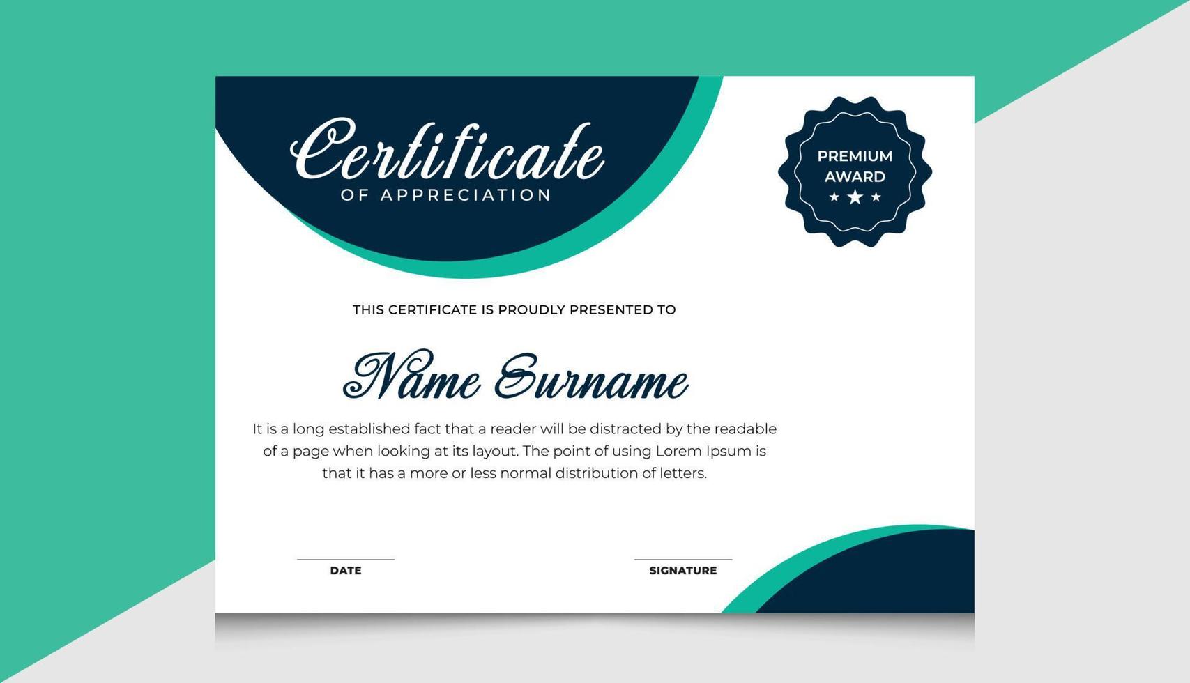 Professional modern certificate template for company. Appreciation and achievement certificate template. Award certificate design. vector