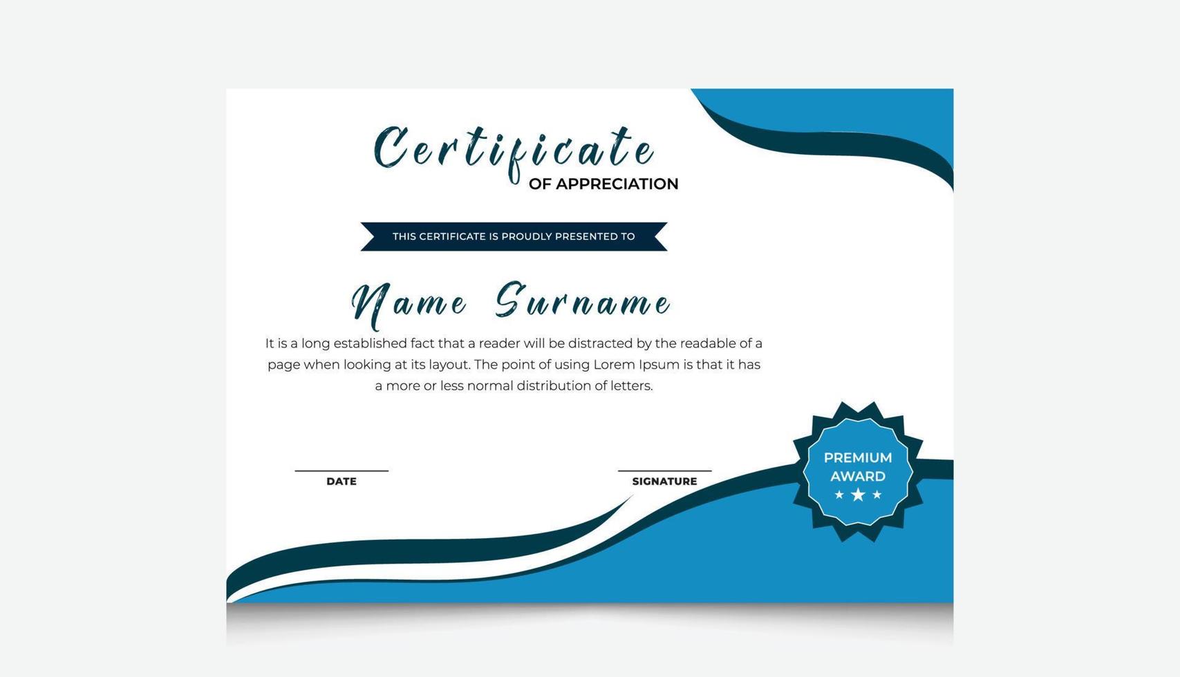 Professional certificate template for company. Appreciation and achievement certificate template for education needs. Award certificate design. vector
