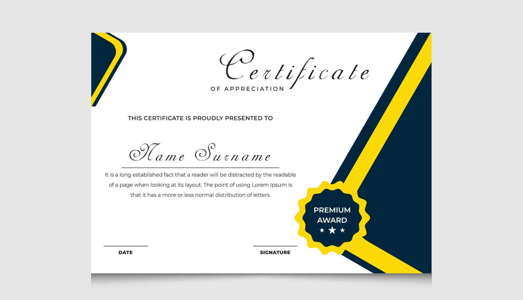 Professional clean certificate template. Certificate of achievement, appreciation, award, diploma background vector template.