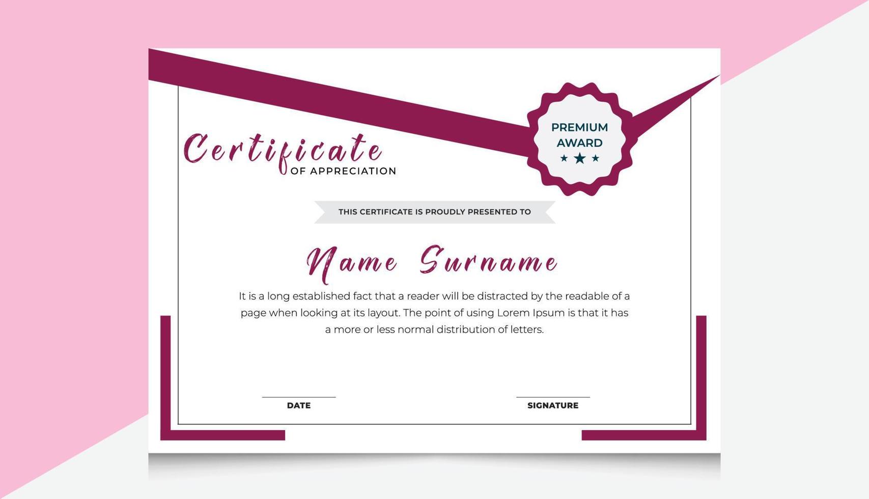 plantilla de certificado limpio. plantilla de certificado de reconocimiento y logro. diseño de certificado de vector de diploma.