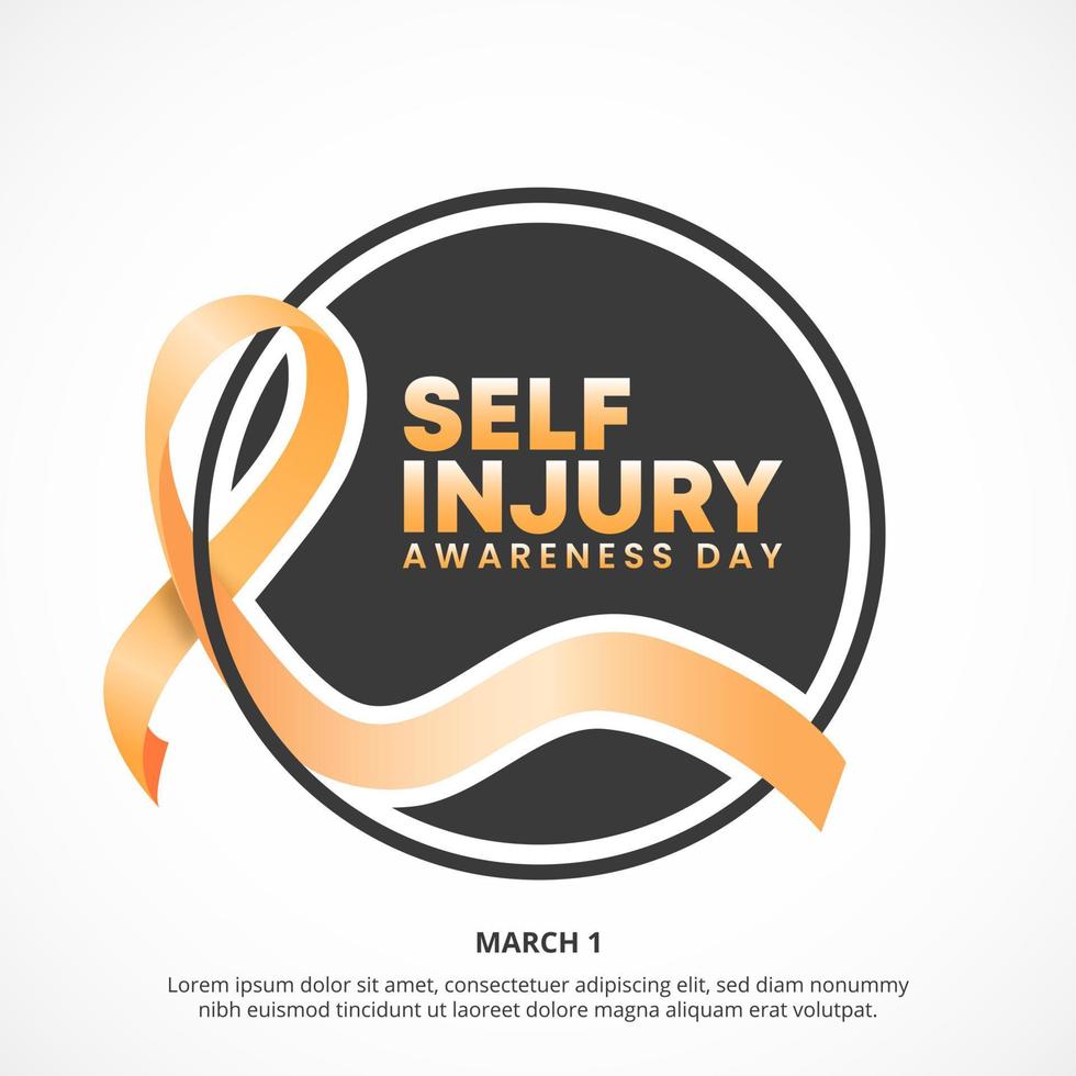 Self injury awareness day background with an orange ribbon and black round background vector