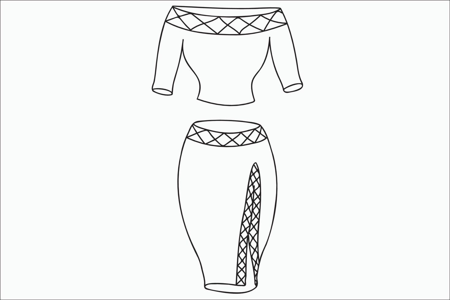 The picture shows a skirt and a shirt, non-repeatable, intended for clothing modeling, printing, postcard, production. vector