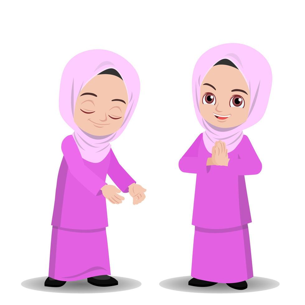 Malay girl in traditional costume greeting vector