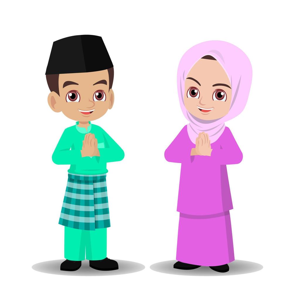 boy and girl in traditional costume greeting vector