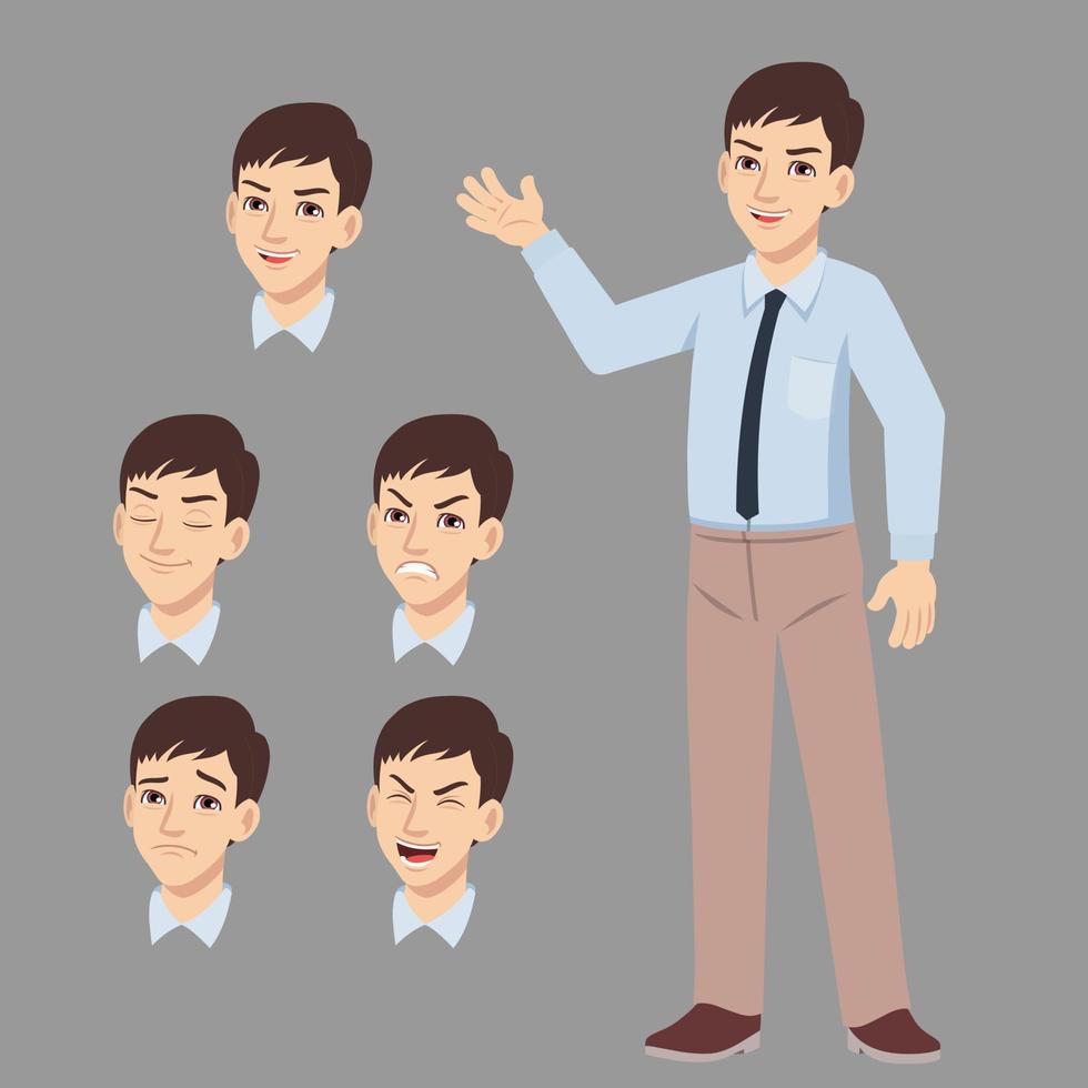 young handsome man and expression set vector