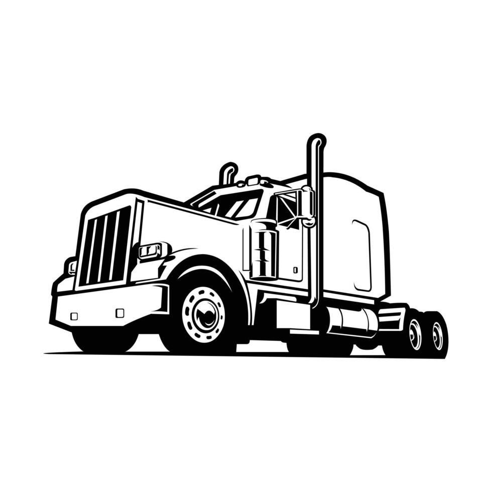 Big rig 18 wheeler semi truck tractor side view silhouette vector art isolated