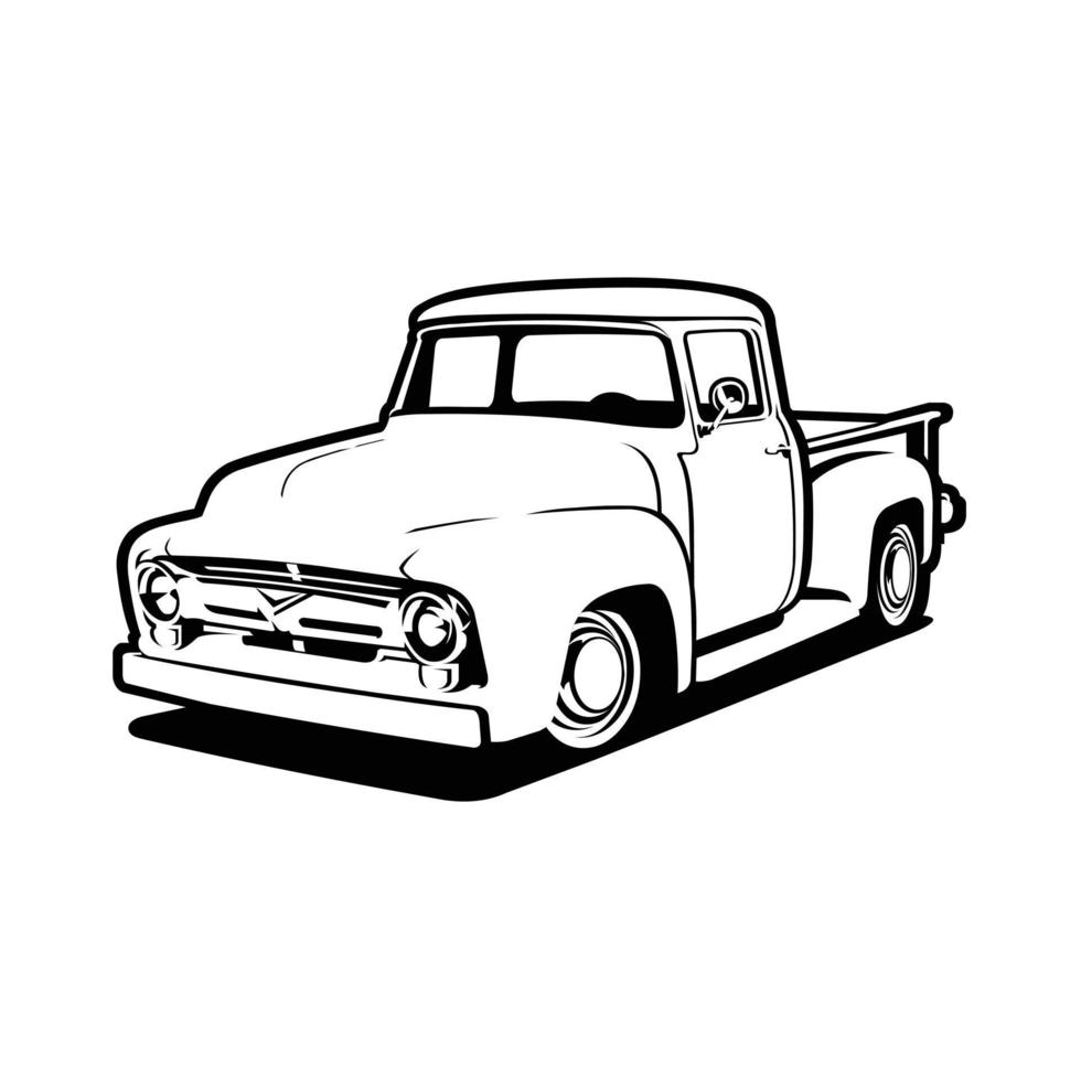 Classic truck vector art isolated. Farm truck silhouette side view vector