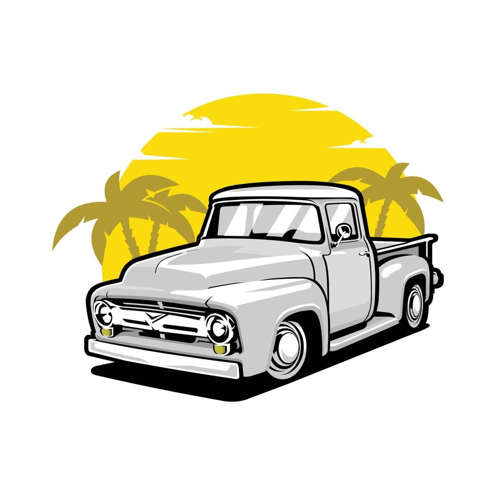 Classic hot rod truck vector art isolated. Farm truck silhouette side view vector