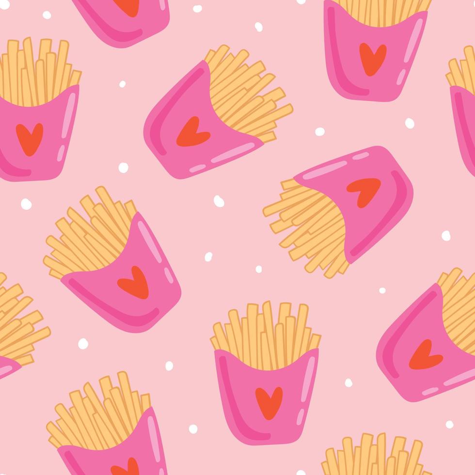 French fries pattern. Fries seamless pattern. Food pattern. Food background. Fast food background. Cute pattern vector