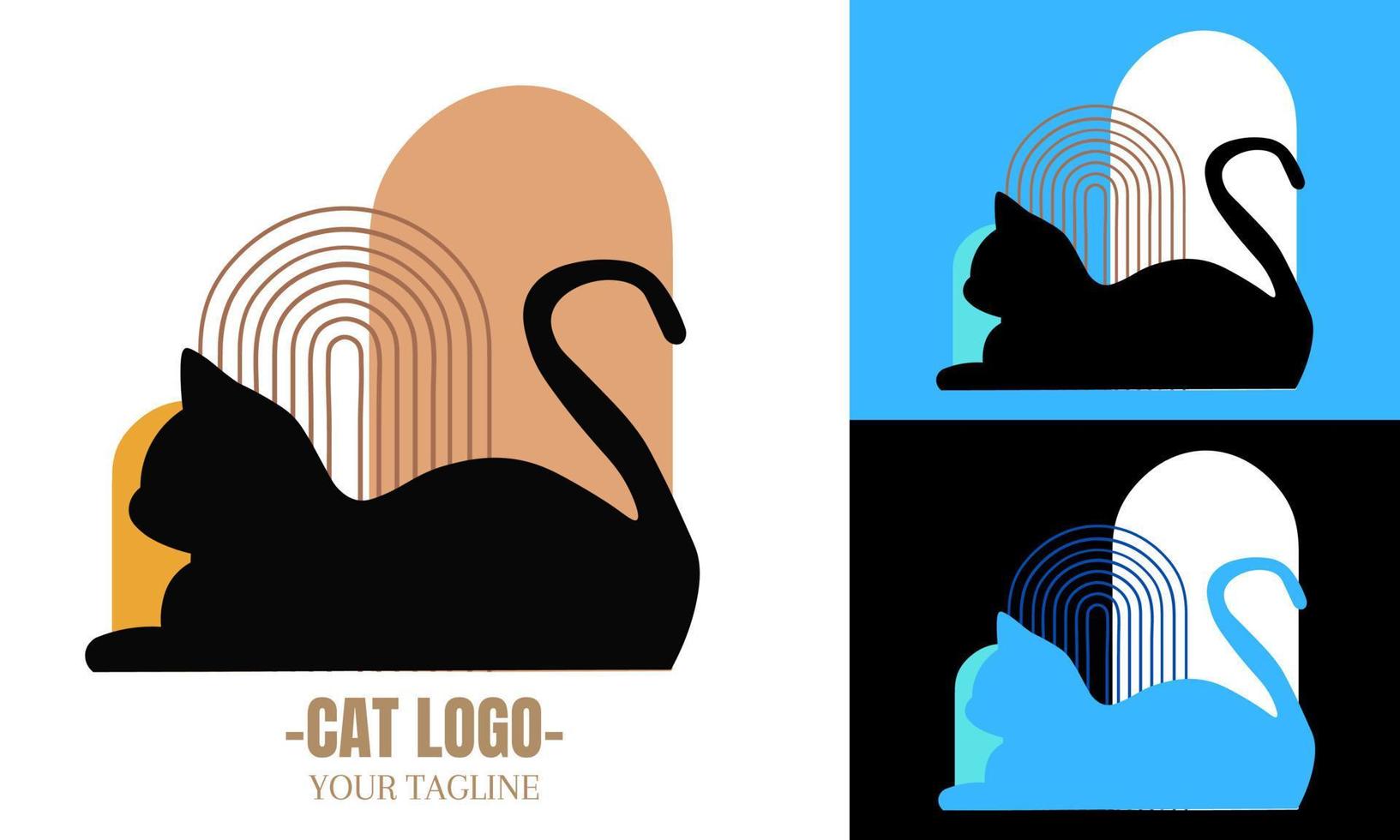 Cat line art logo vector illustration, modern logos design