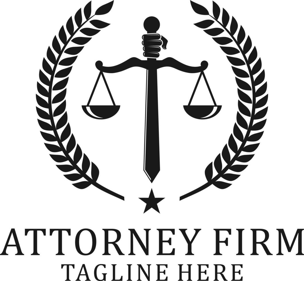 Classic sword justice legal symbol and fortune symbol for attorney law firm emblem logo design vector