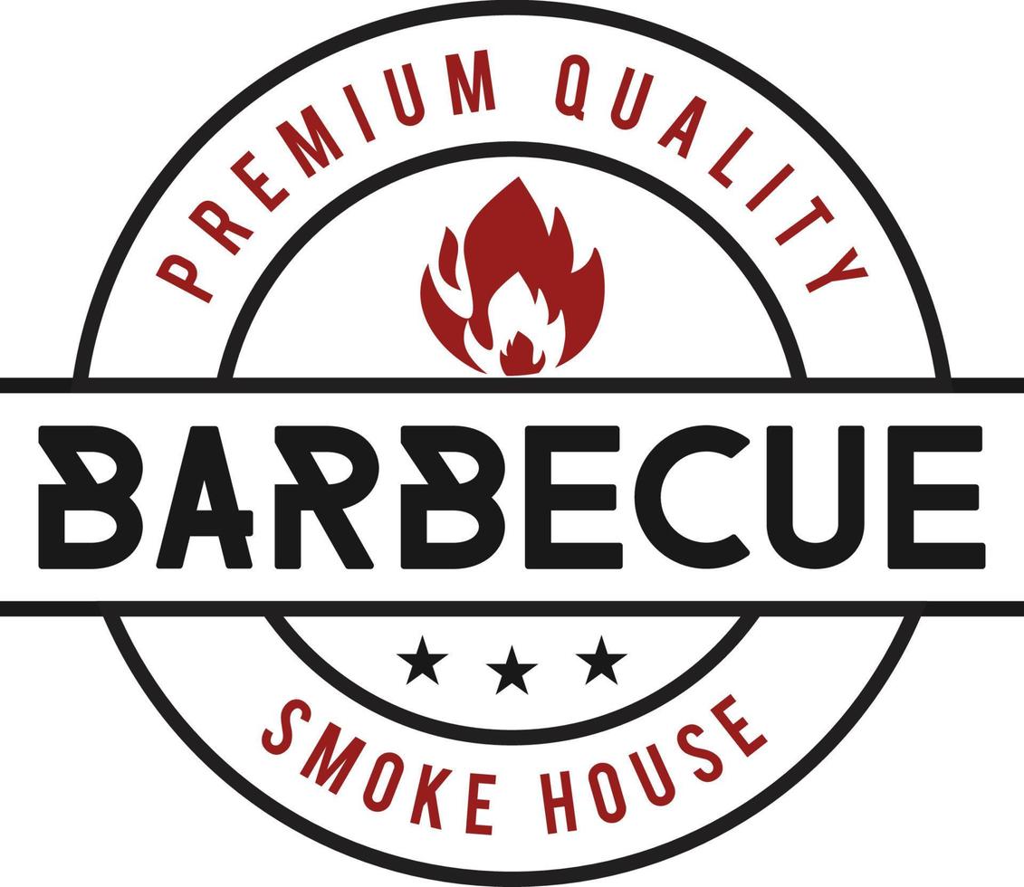 Barbecue Grill - vintage logo concept. Logo of Barbecue, Grill, Smoke House with fire flame, grill fork and spatula. BBQ logo, poster, stamp template. Vector illustration