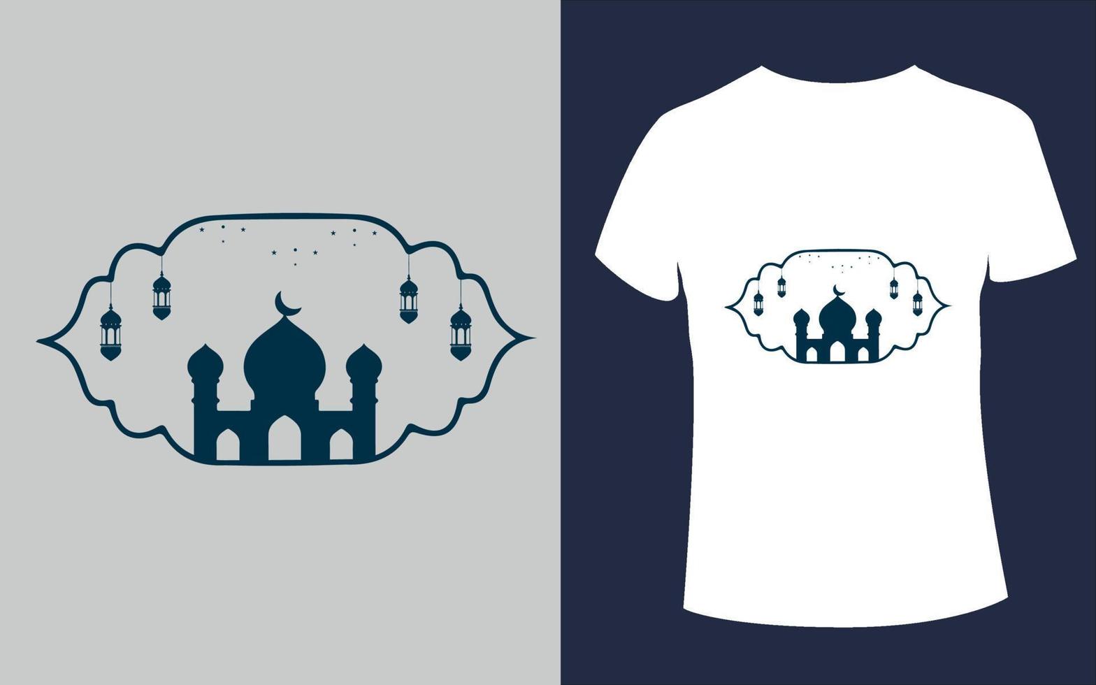 plantilla de diseño de camiseta o ramadán o diseño de camiseta eid con vector de forma de mezquita