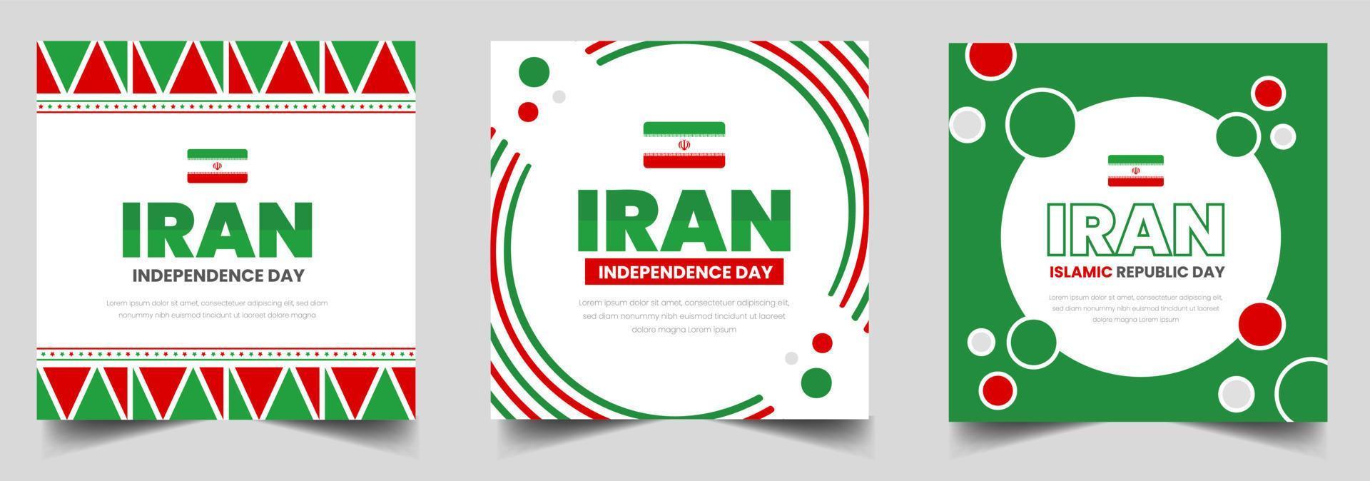plantilla de diseño de banner cuadrado de publicación de redes sociales del día de la independencia de irán. feliz fondo del día de la independencia de irán. república islámica día 11 febrero celebración vector diseño ilustración.