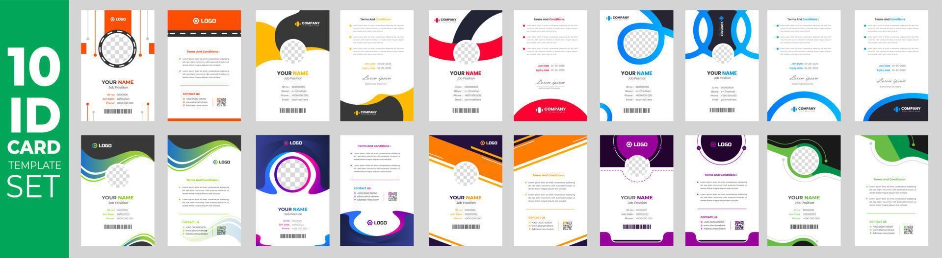 set of 10 Mega collection corporate business id card design template. business id card. id card bundle. Company employee id card set template. vector