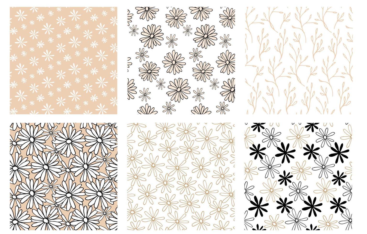Seamless pattern with doodle daisy flower field. Simple design for surface and textile vector