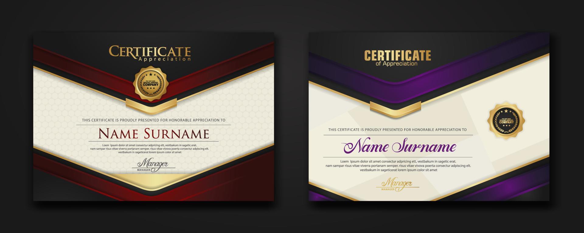 New design two set  luxury certificate  template with shadow effect on overlap layers and cream color on  pattern background vector