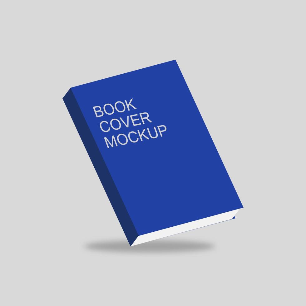 Blue softcover book mockup template design on gray background. Vector illustration. EPS 10.