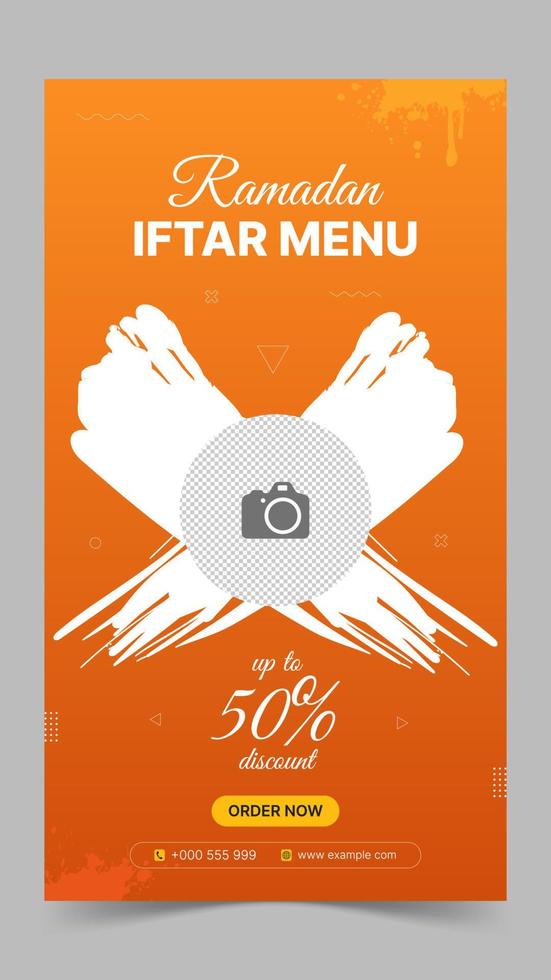 diseño de plantilla de historia de redes sociales de menú iftar de venta de ramadán editable vector