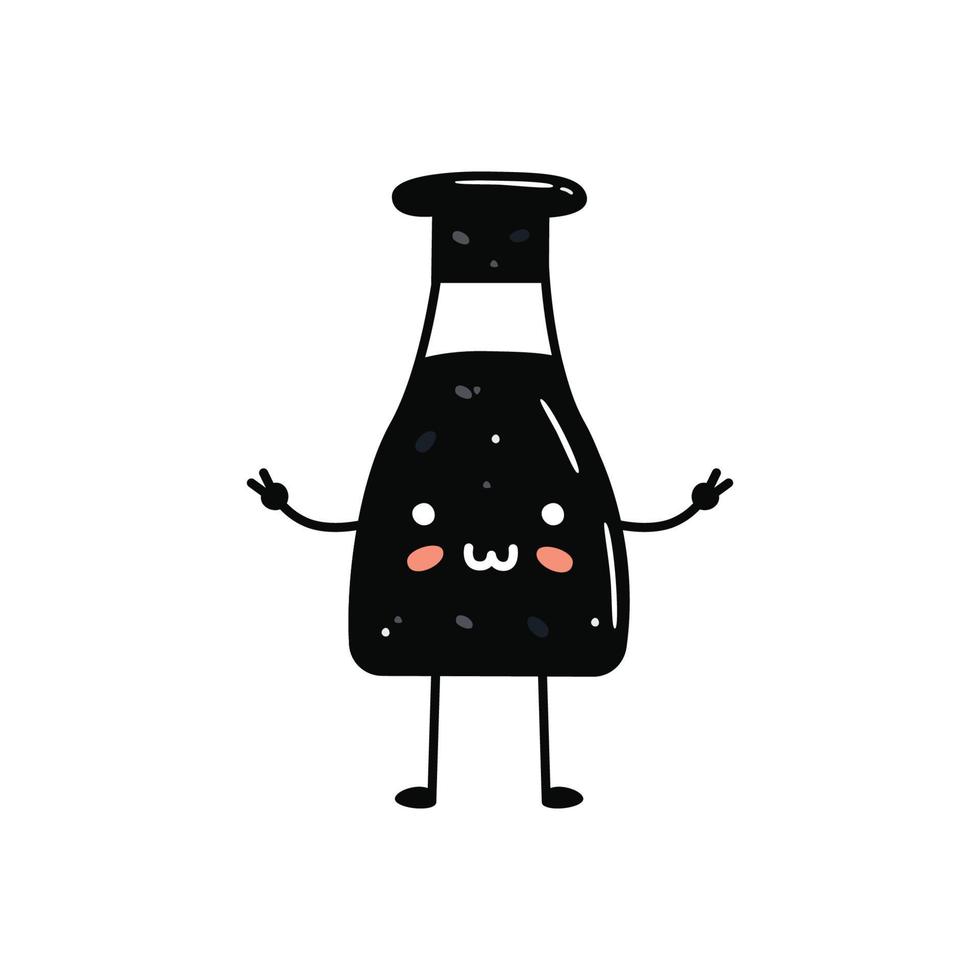 Kawaii sushi mascot in cartoon style. Cute soy sauce bottle for menu vector