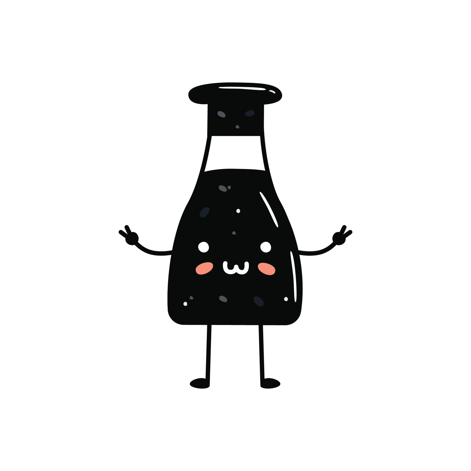 Kawaii sushi mascot in cartoon style. Cute soy sauce bottle for menu