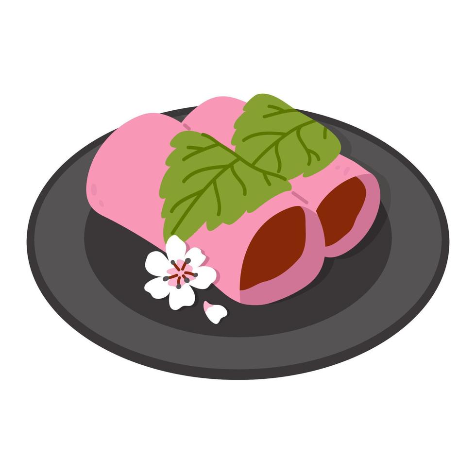 doodle comida asiática sakura mochi vector