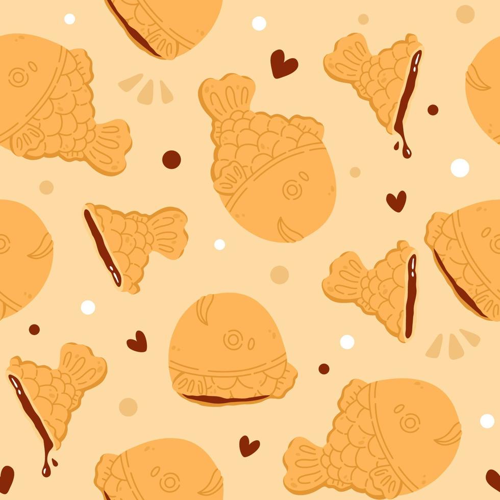 seamless, patrón, garabato, comida asiática, taiyaki vector