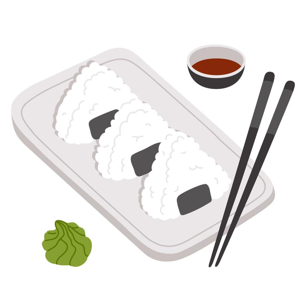 garabato, comida asiática, onigiri vector