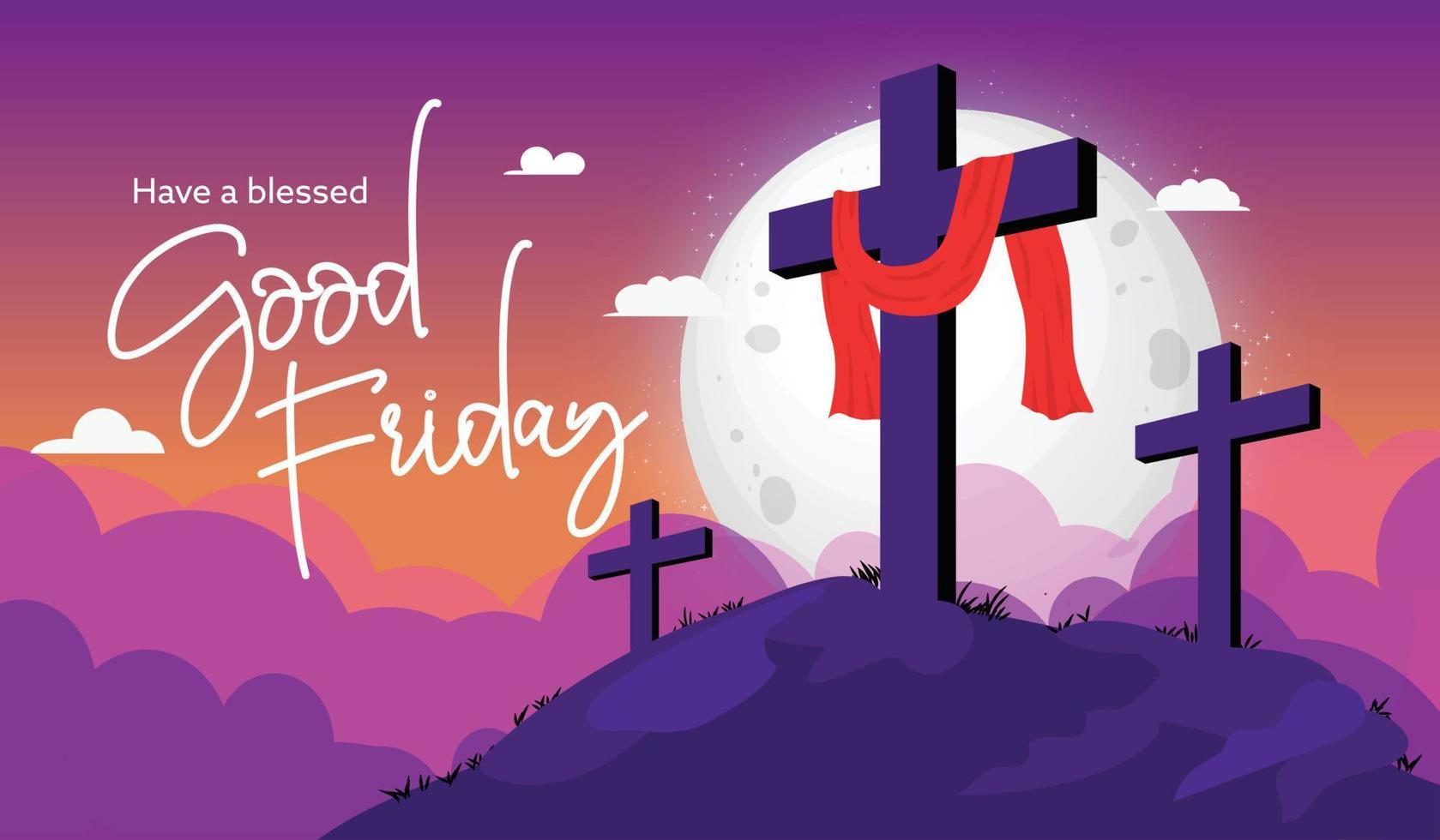 VECTOR ILLUSTRATION OF GOOD FRIDAY. Christian Cross on mountain